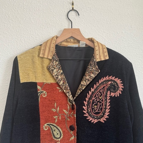 VTG Analogy 90's M Patchwork Button up Cardigan Embroidered Paisley Tapestry - Picture 10 of 11